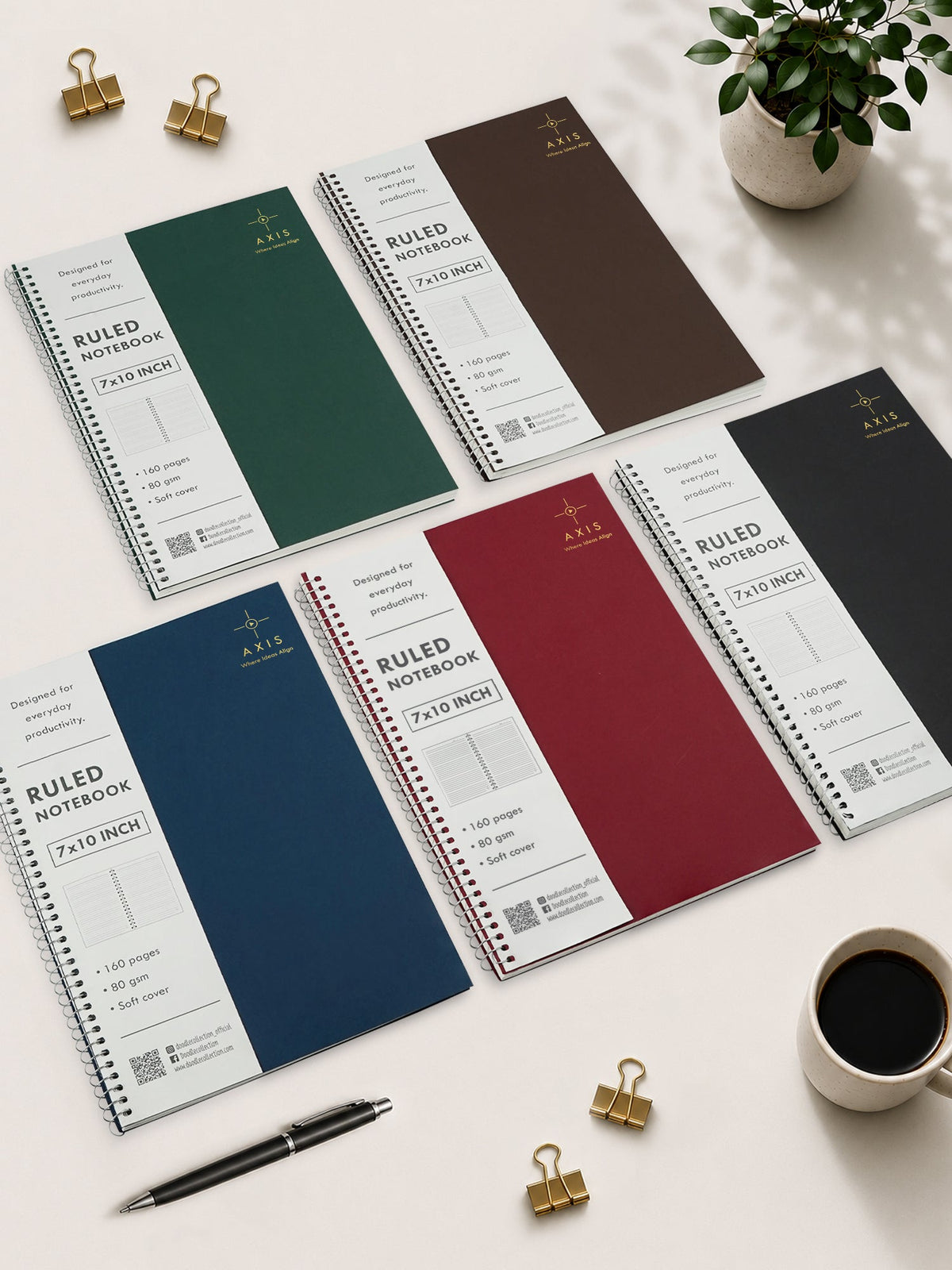 B5 Large Lined Notebook Set of 3 | Axis Multi Spiral Notebooks