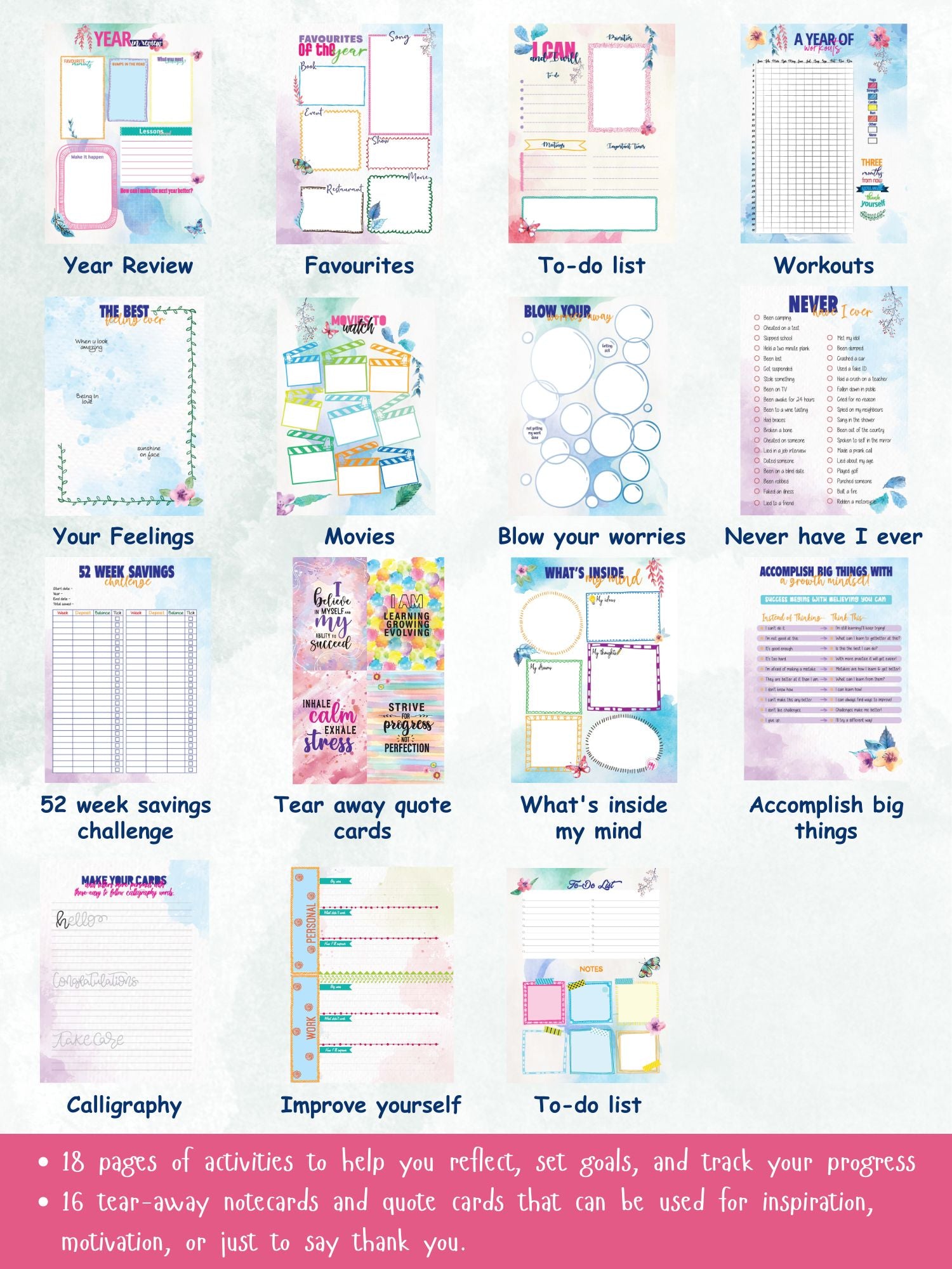 Personalized B5 Undated Yearly Planner Kit - Bright Garden