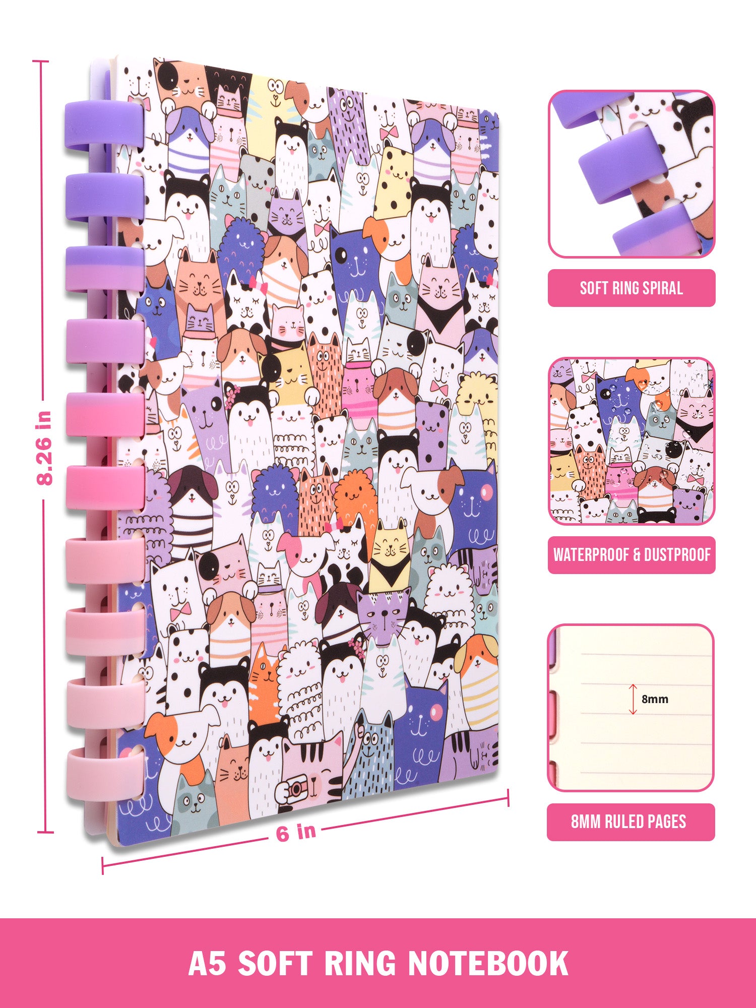 A5 Refillable Soft Wiro Notebook with Pen Set - Cats Maze