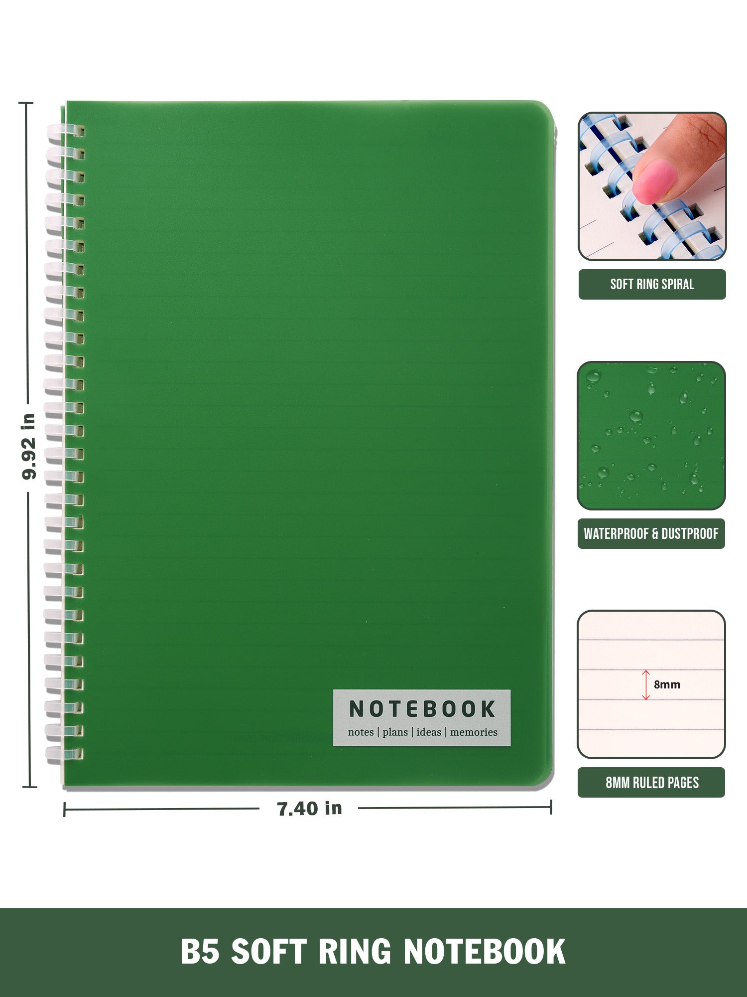 B5 Soft Wiro Notebook - Green