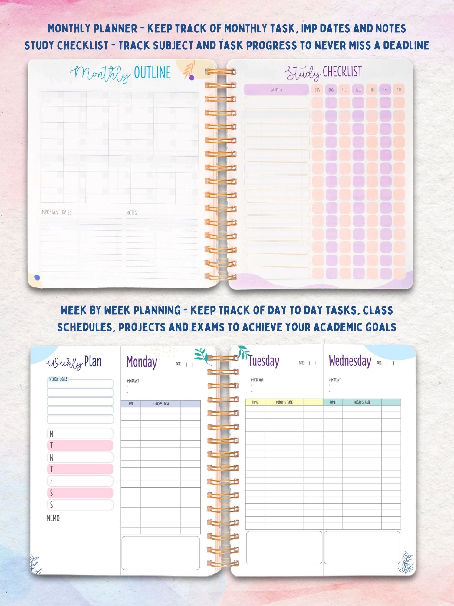 Personalized B5 Undated Study Planner - Floral Flutter