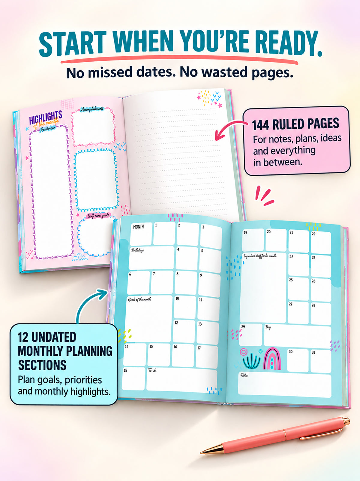 B5 Undated Yearly Planner - Happy Notes