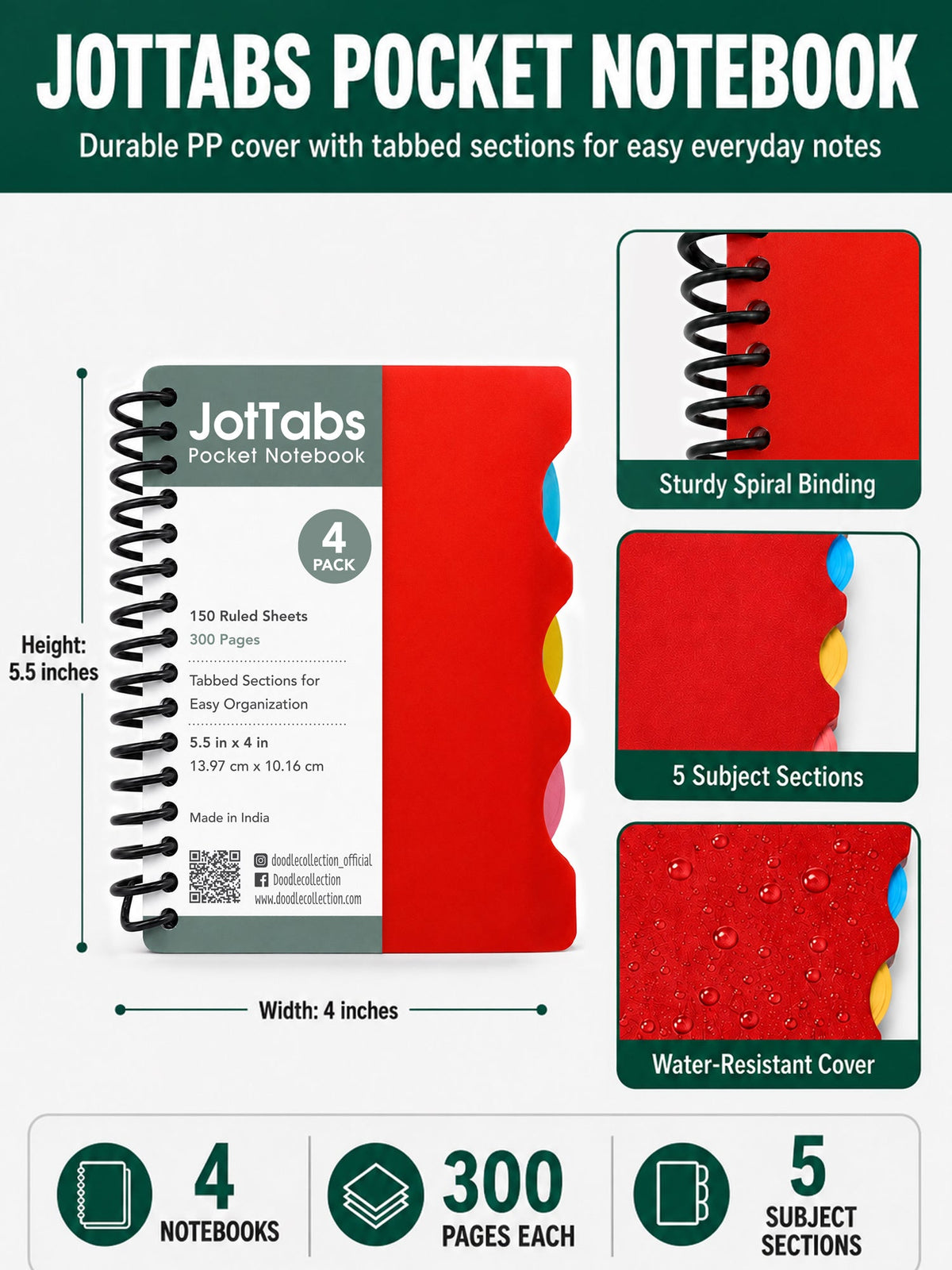 JotTabs Pocket Notebook 4 Pack