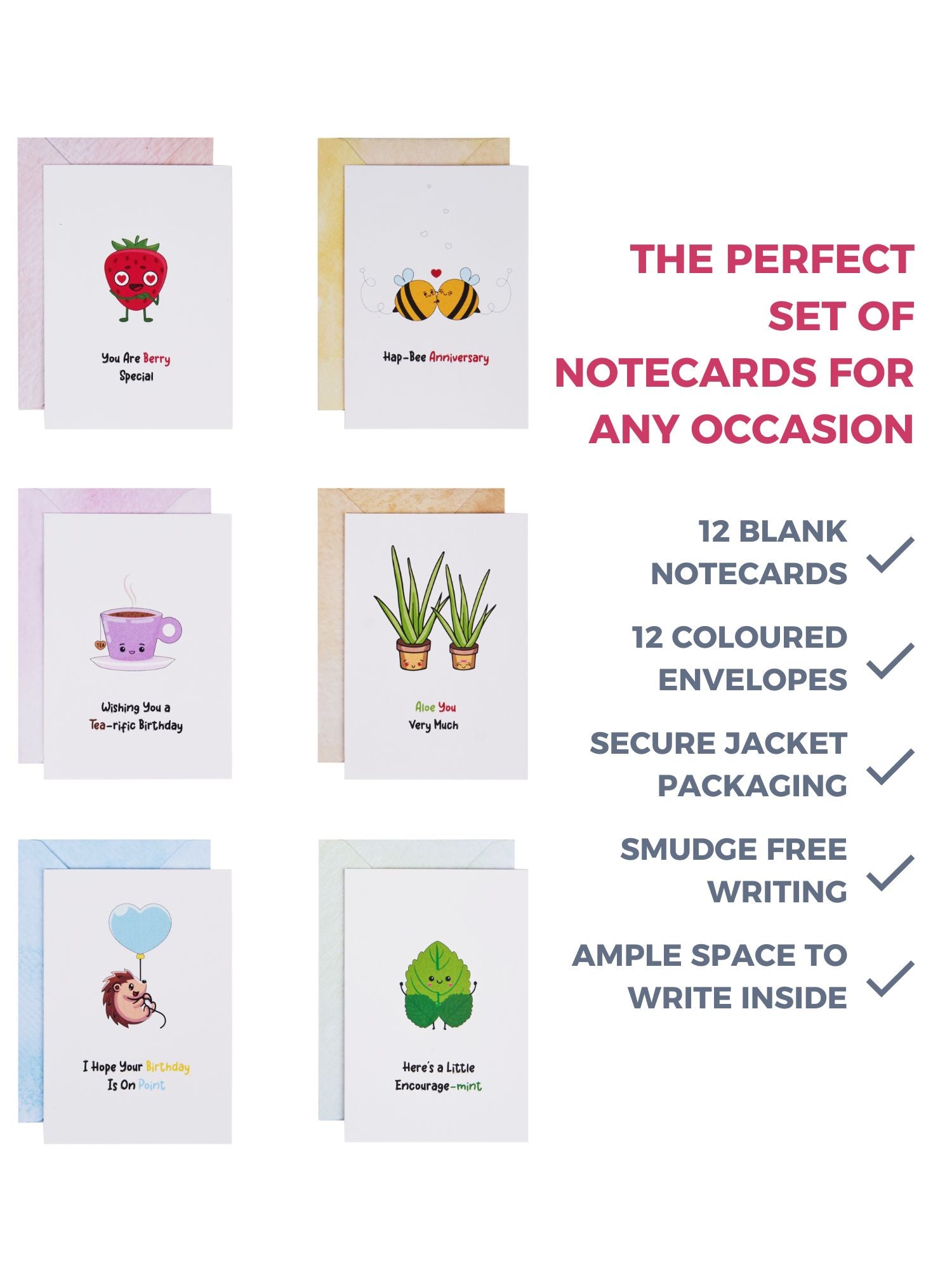 Doodle Set of 12 Blank Notecards with Coloured Envelopes and Jacket Style Packaging (Pun intended I)