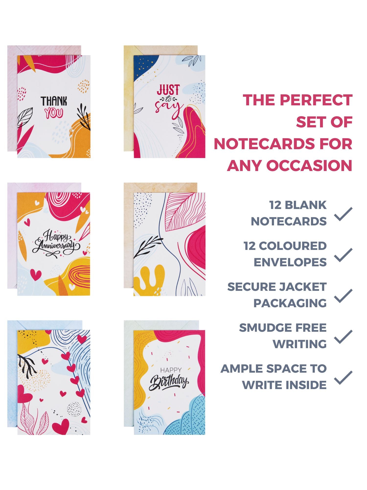 Doodle Set of 12 Blank Notecards with Coloured Envelopes and Jacket Style Packaging (Tropical Trance)