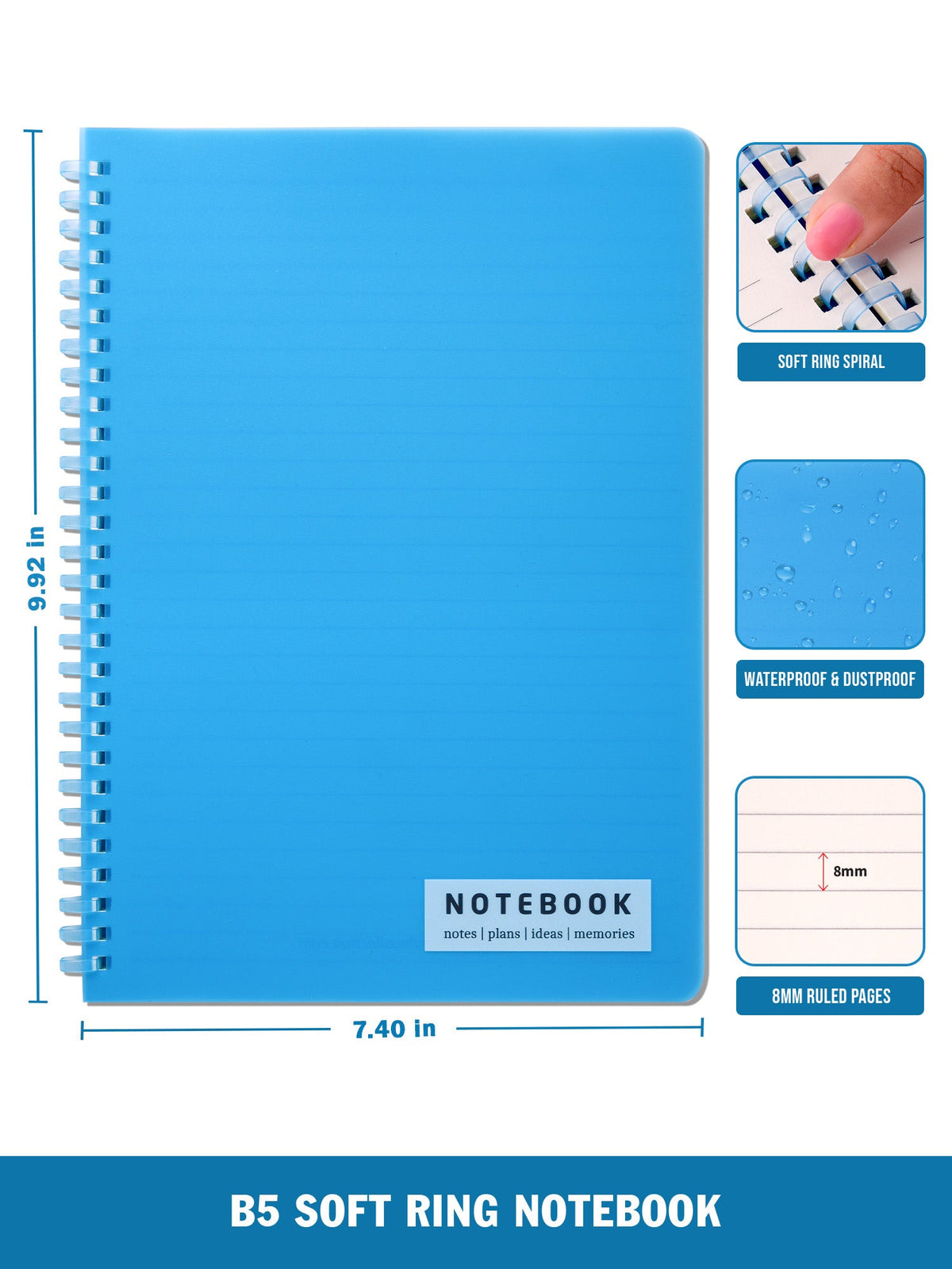Set of 4 B5 Soft Wiro Notebook - Blue