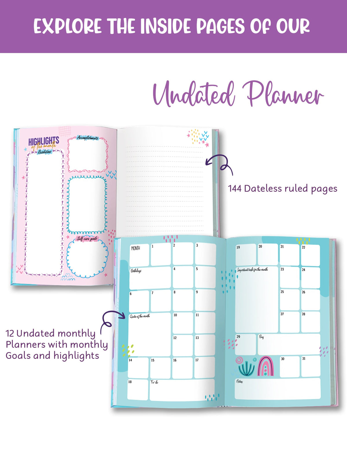 Personalized A5 Undated Yearly Planner Gift Set - Joyful Sparkle