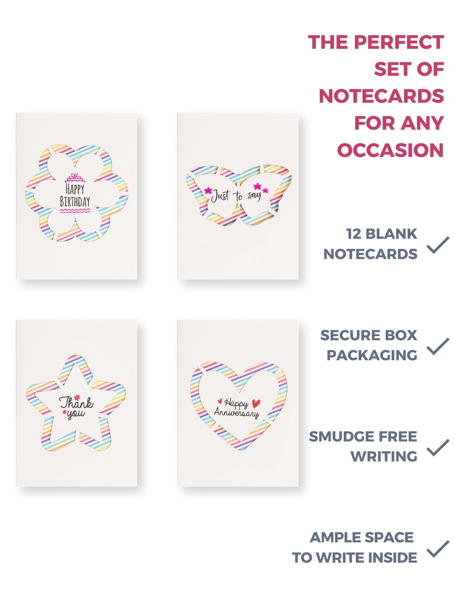Doodle Set of 12 Blank Laser Cut Notecards - 4 Designs x 3 Cards (Colourful gestures)