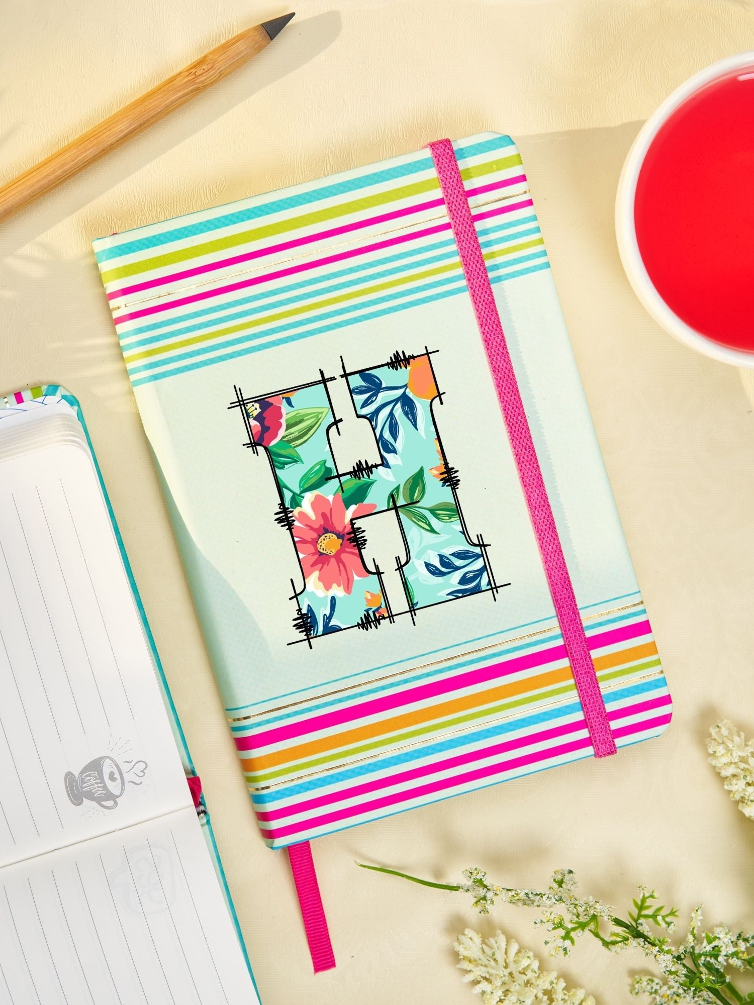 Doodle Initial H Stripes Theme Premium Hard Bound B6 Notebook Diary