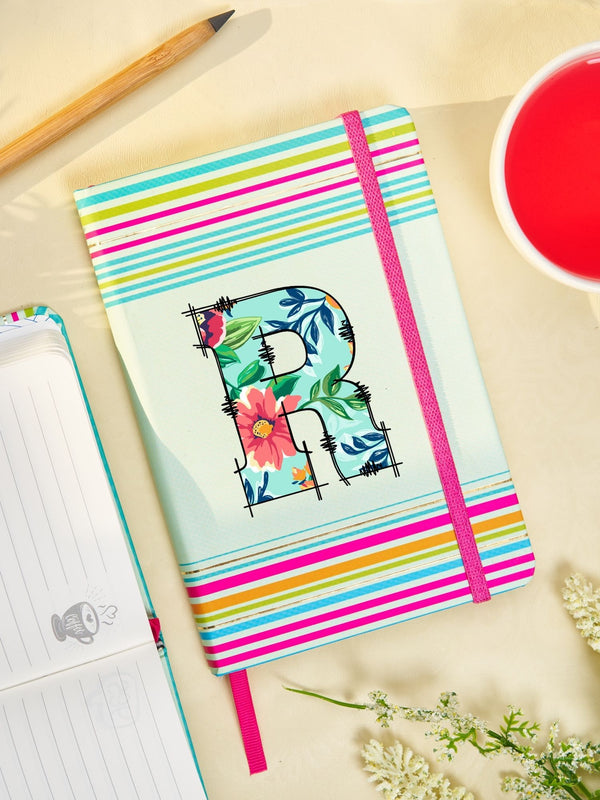 Doodle Initial R Stripes Theme Premium Hard Bound B6 Notebook Diary