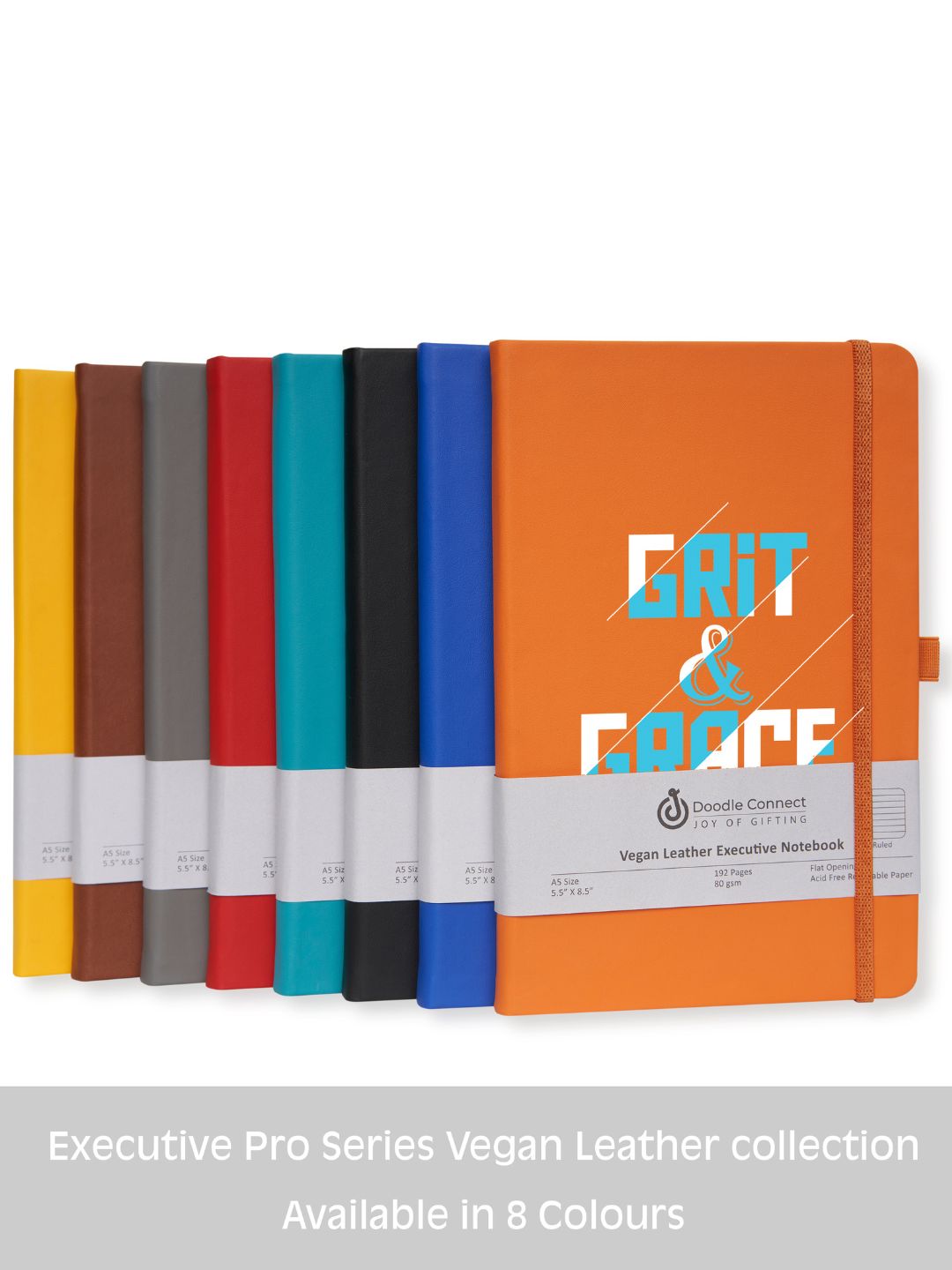 Pro Series Executive A5 PU Leather Hardbound Ruled Orange Notebook with Pen Loop [Grit & Grace]