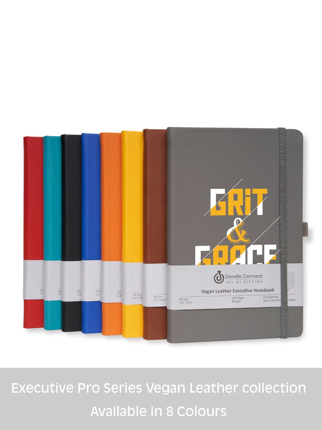 Pro Series Executive A5 PU Leather Hardbound Ruled Grey Notebook with Pen Loop [Grit & Grace]