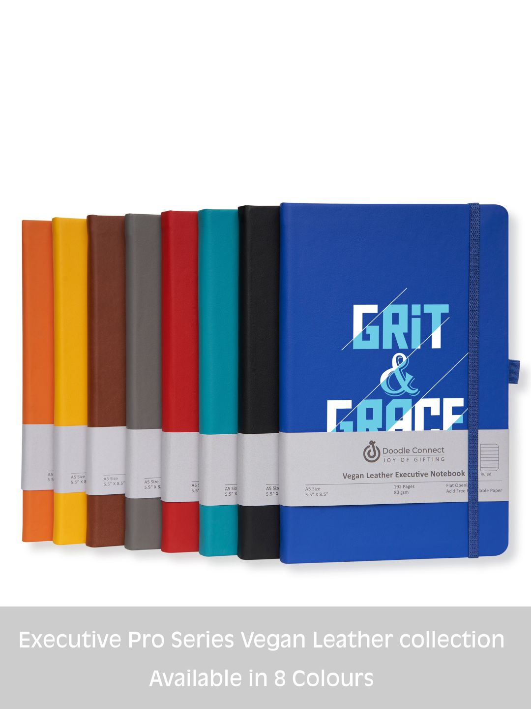 Pro Series Executive A5 PU Leather Hardbound Ruled Bright Blue Notebook with Pen Loop [Grit & Grace]