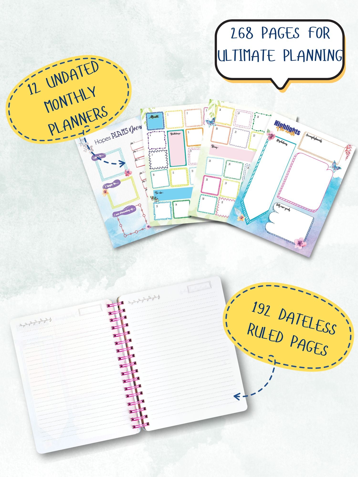 Personalized 2025 B5 Undated Yearly Planner Kit - Graceful Wings