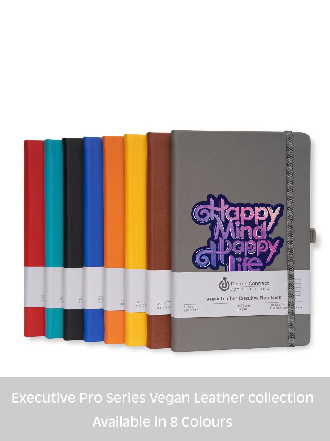 Pro Series Executive A5 PU Leather Hardbound Ruled Grey Notebook with Pen Loop [Happy Mind Happy Life]