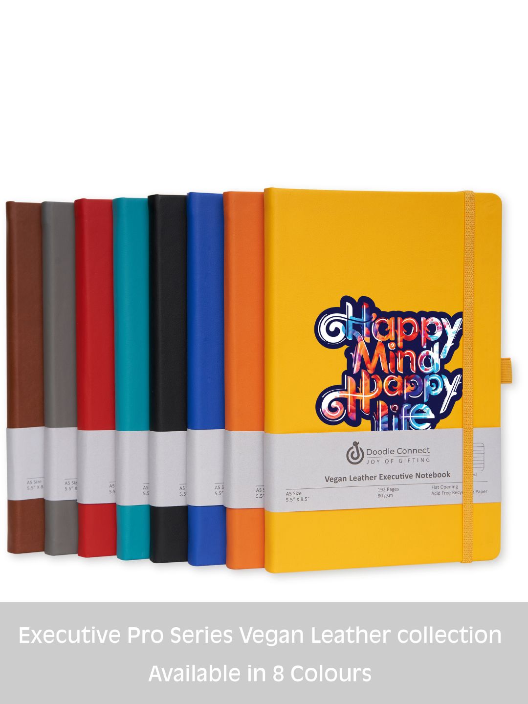 Doodle Pro Series Executive A5 PU Leather Hardbound Ruled Yellow Notebook with Pen Loop [Happy Mind Happy Life]