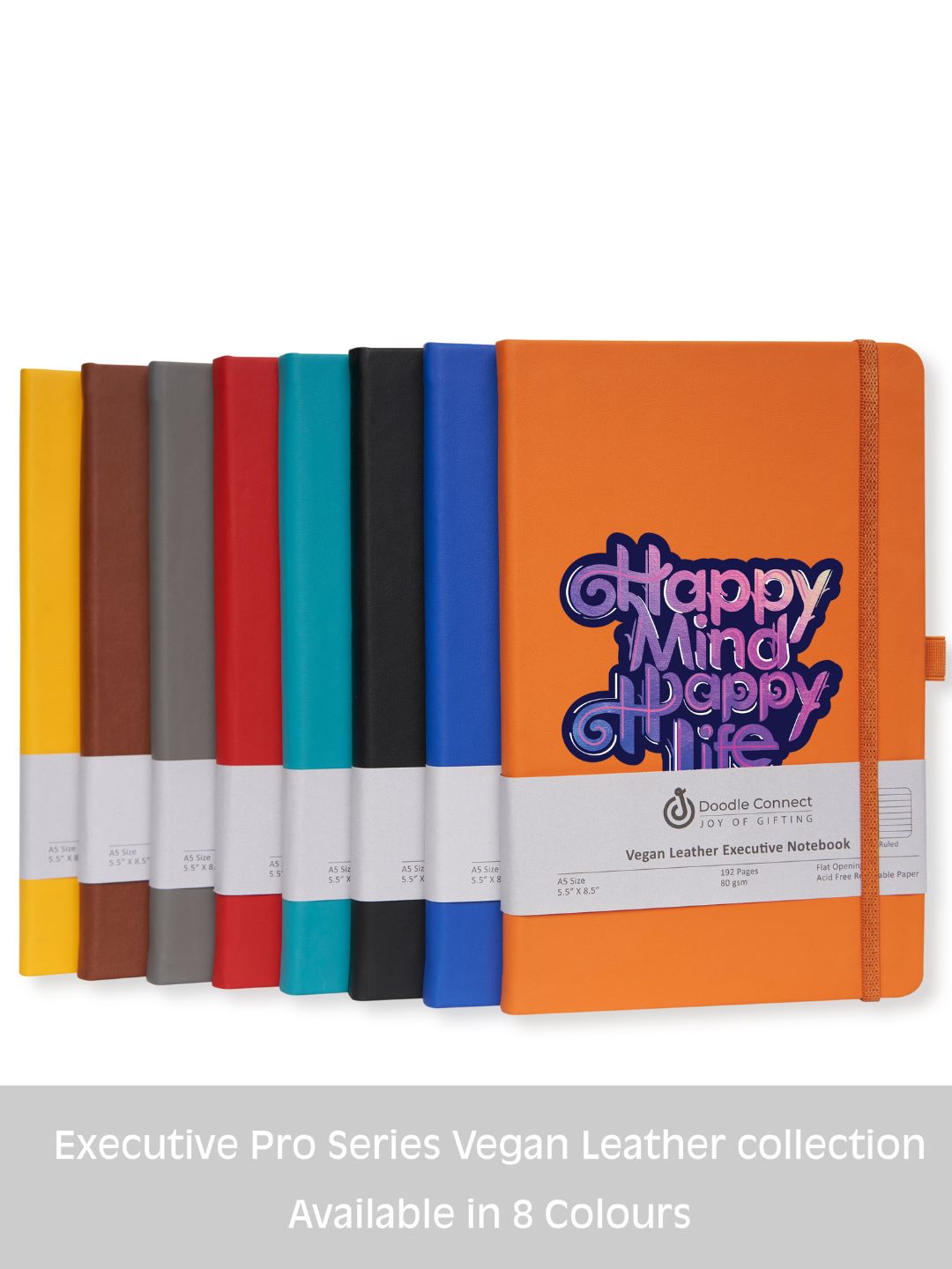 Pro Series Executive A5 PU Leather Hardbound Ruled Orange Notebook with Pen Loop [Happy Mind Happy Life]