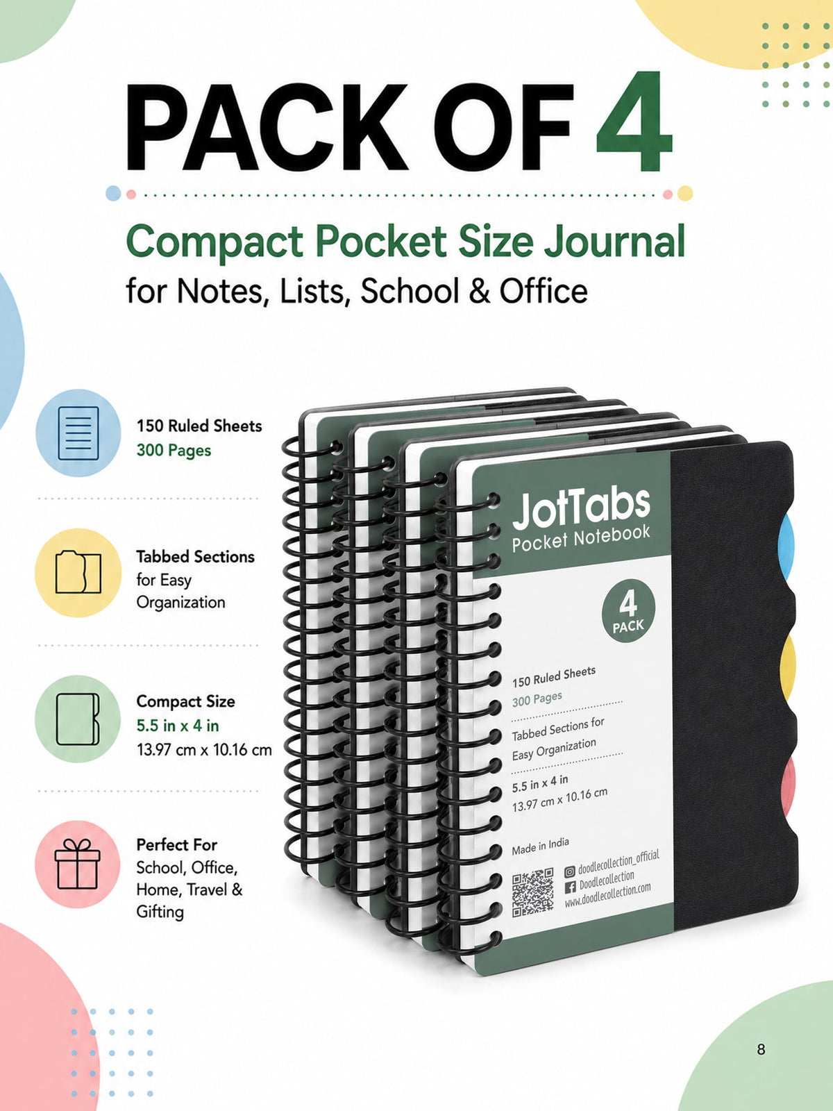 JotTabs Pocket Black (Pack of 4)