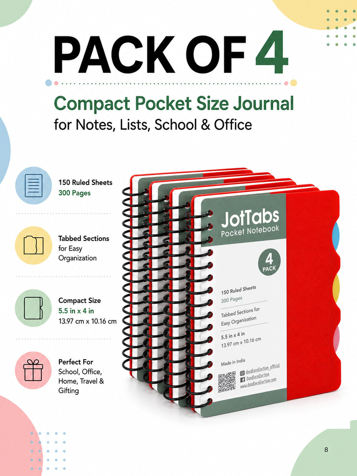 JotTabs Pocket Notebook 4 Pack