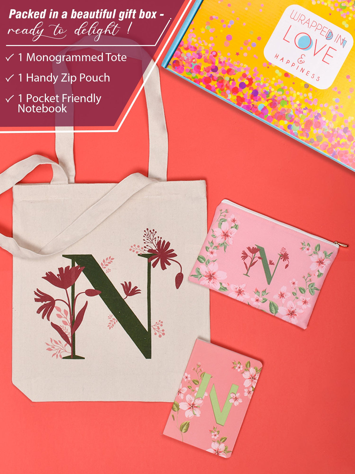 Initial N Monogram Gift Set