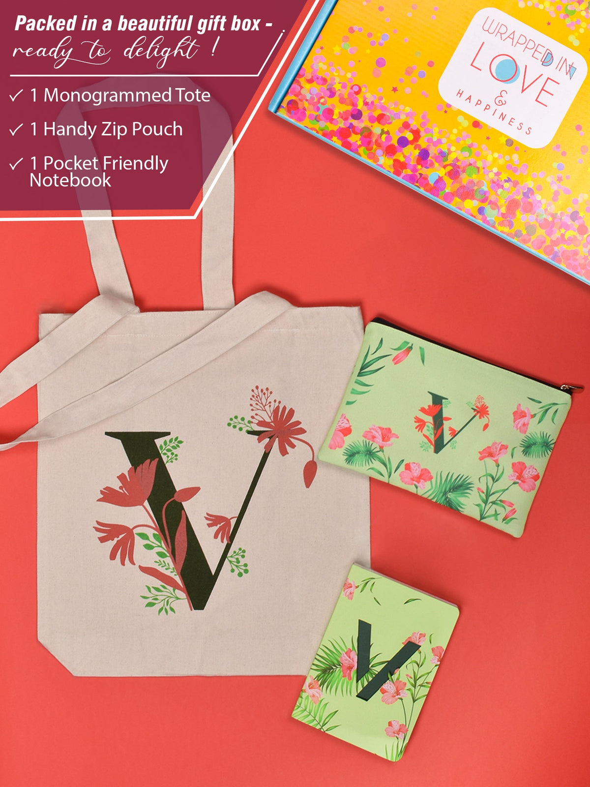 Initial V Monogram Gift Set