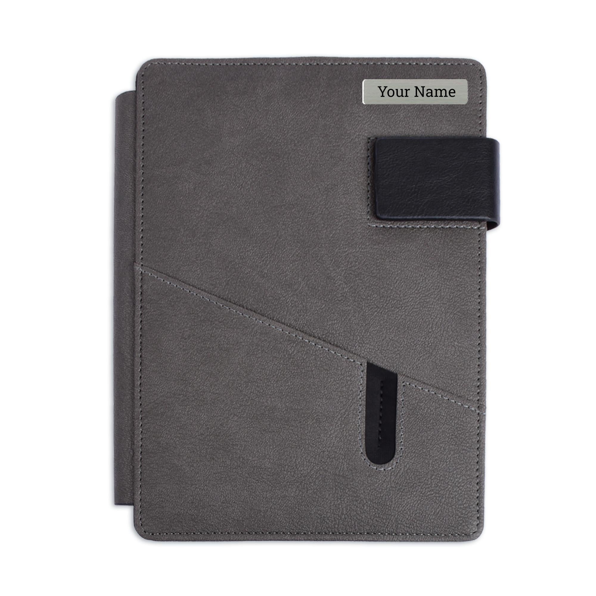 Personalized Primo Refillable Slip Jacket Organizer with A5 Notebook - Grey+Black