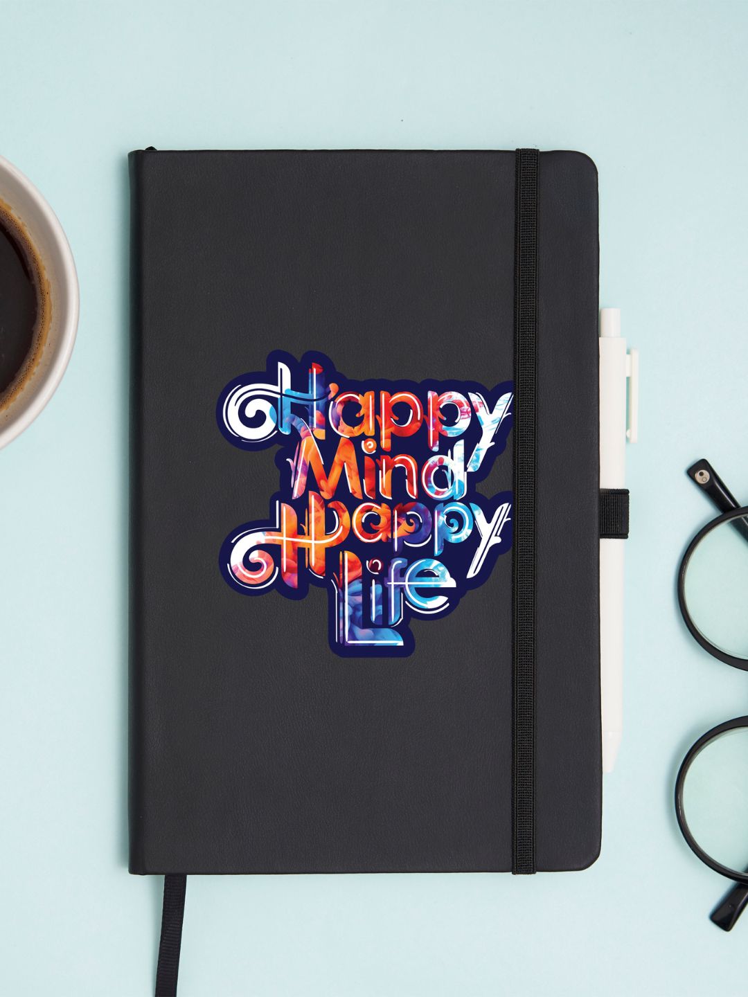 Pro Series Executive A5 PU Leather Hardbound Ruled Black Notebook With Pen Loop [Happy Mind Happy Life]