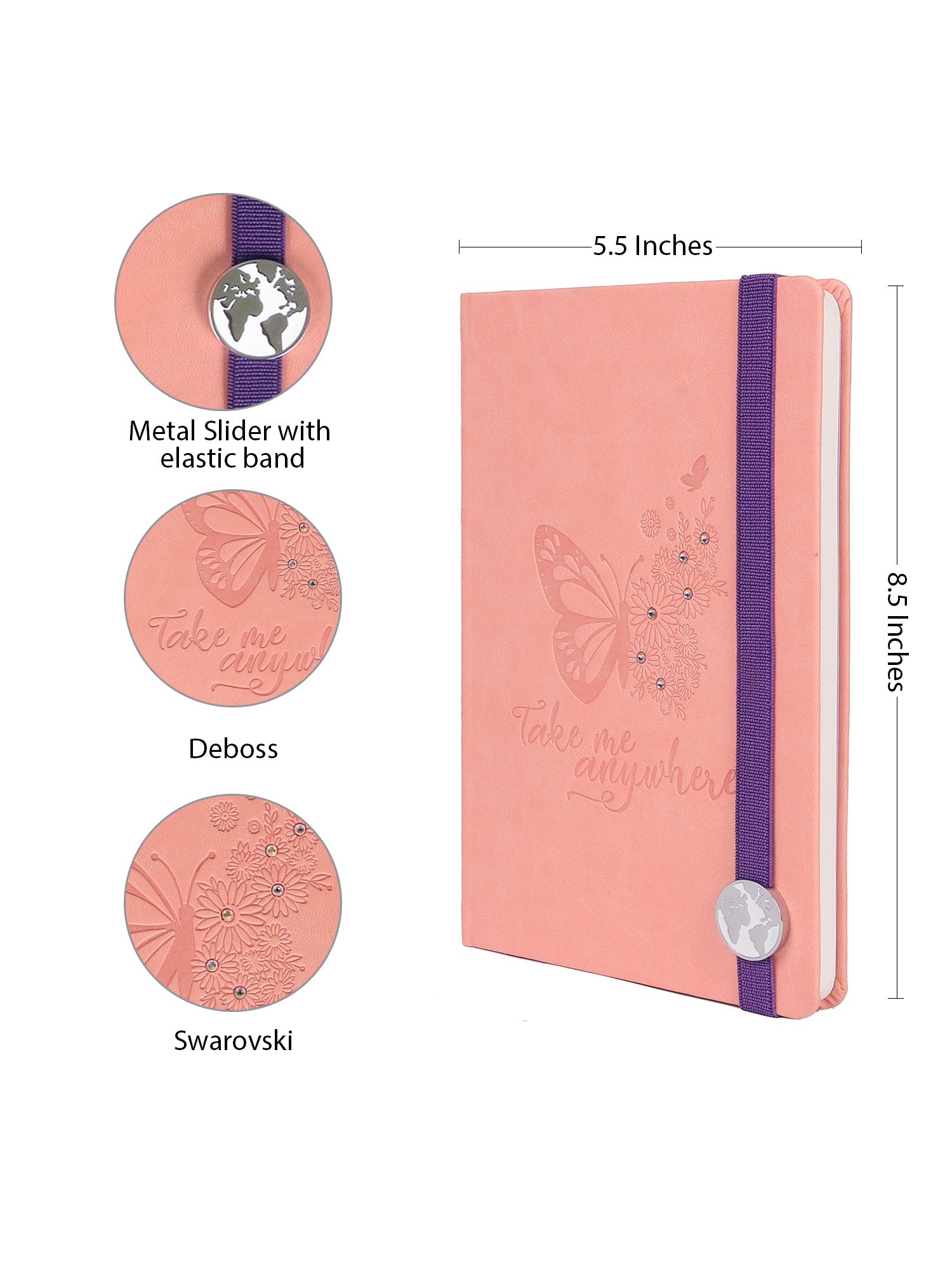 Floral Wings (Peach) Hard Bound A5 Notebook