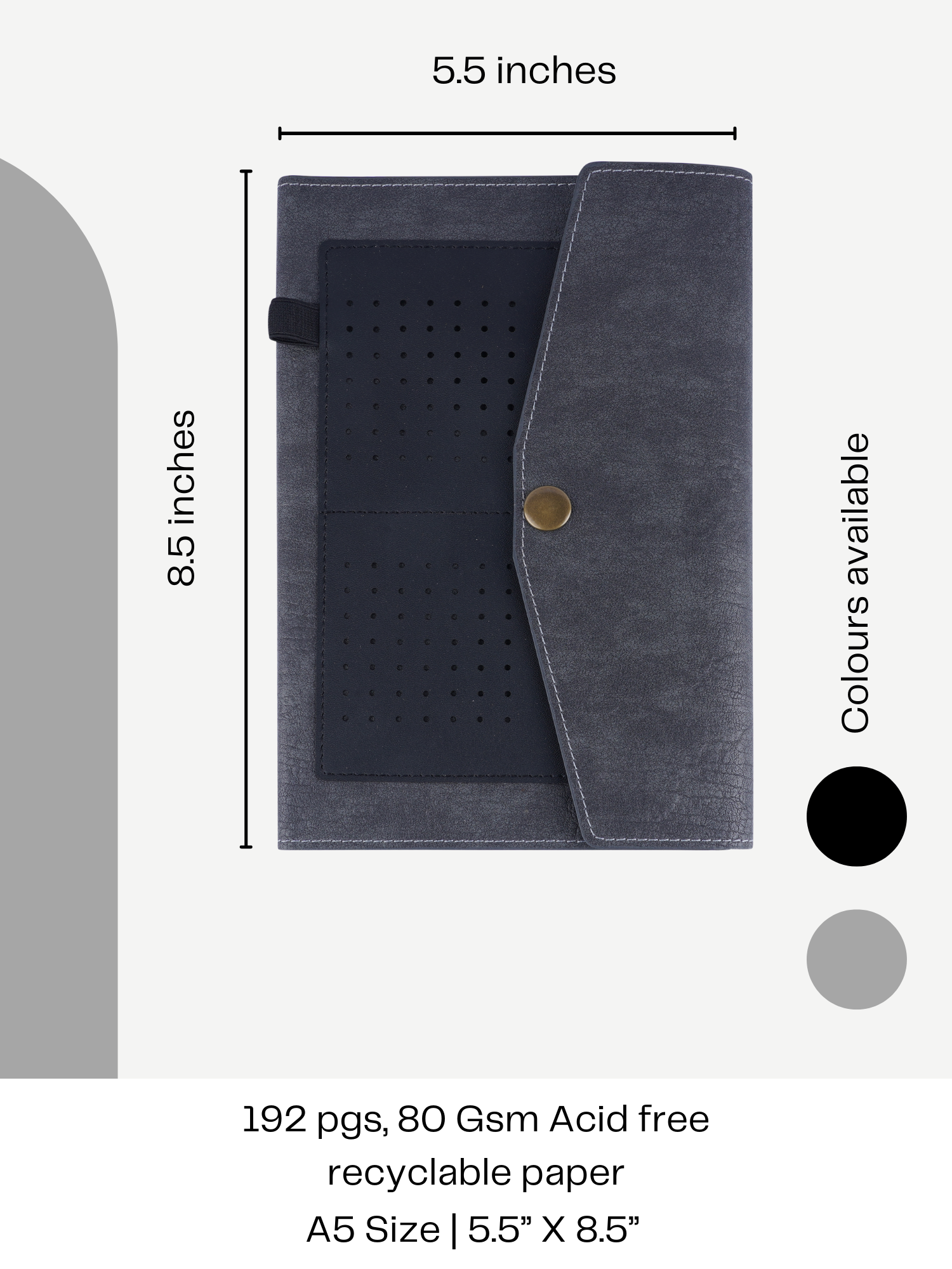 Citadel Slip Jacket A5 Executive PU Leather Diary - Grey + Black
