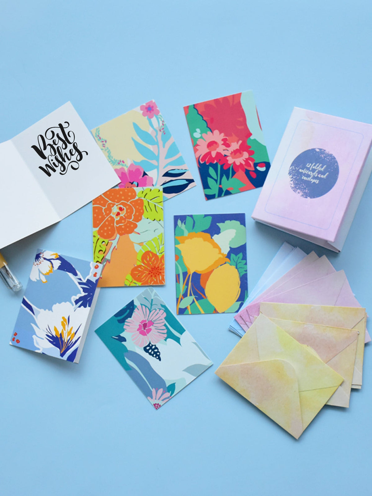 Bloom Set of 12 Notecards With Envelope - DoodleCollection Store