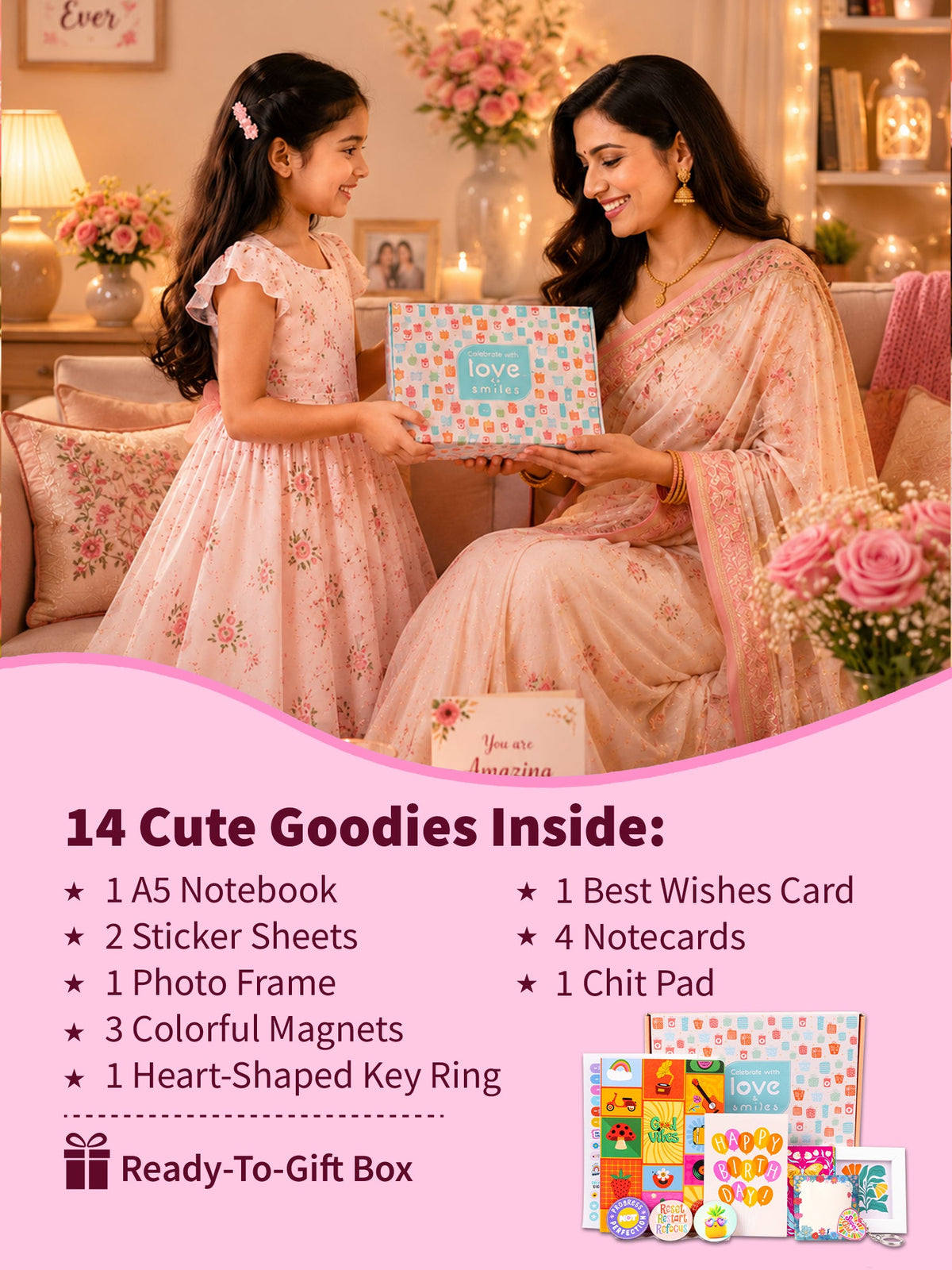 Happy Vibes Gift Hamper 2 | Best Birthday Gift for girls with 14 Cute Goodies