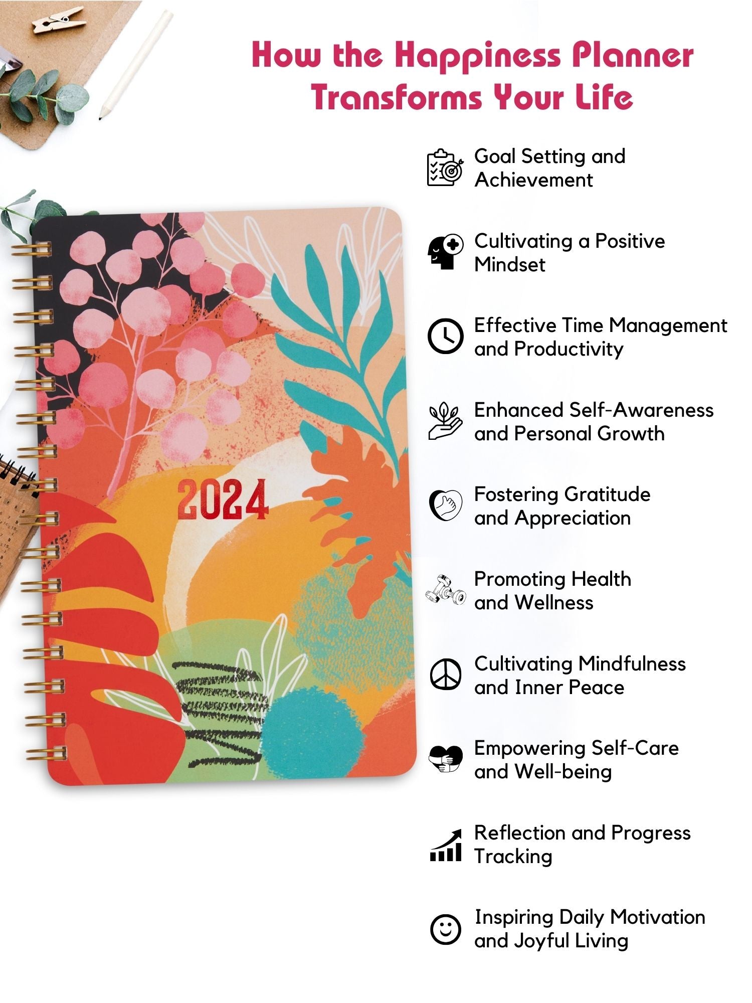 A5 Undated Wiro Bound Happiness Planner (Tropical Fern)