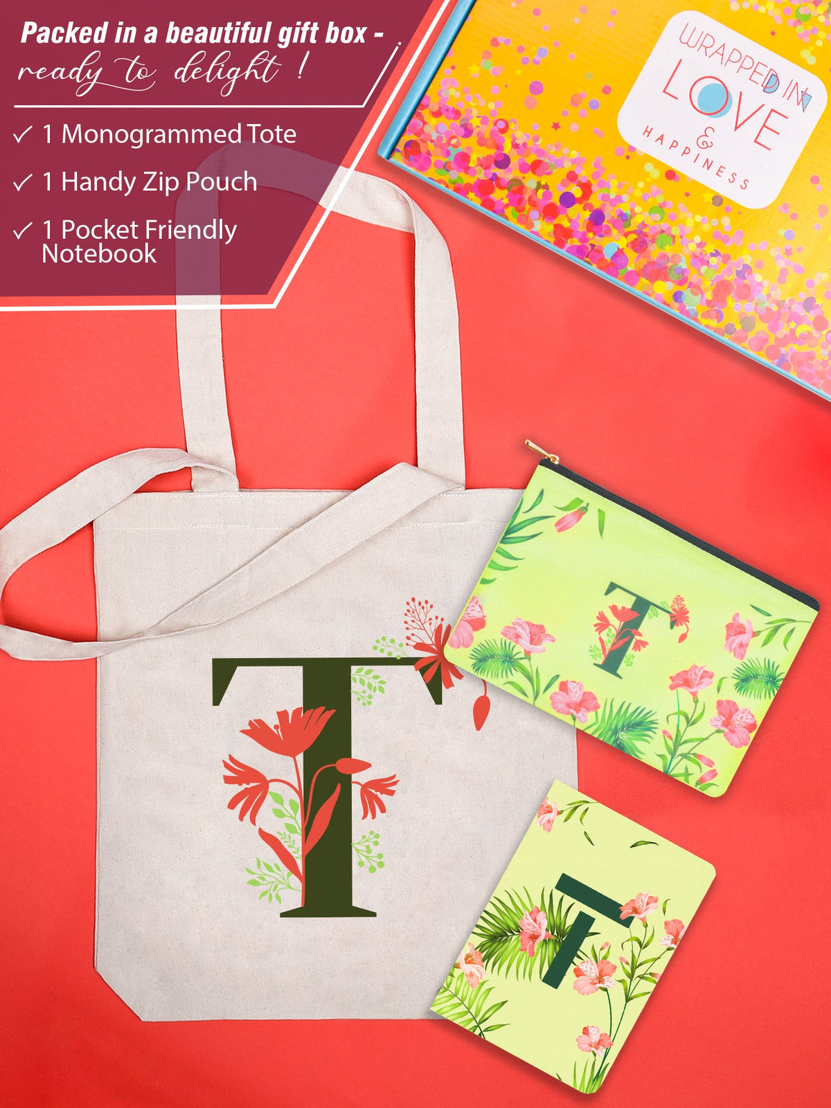 Initial T Monogram Gift Set