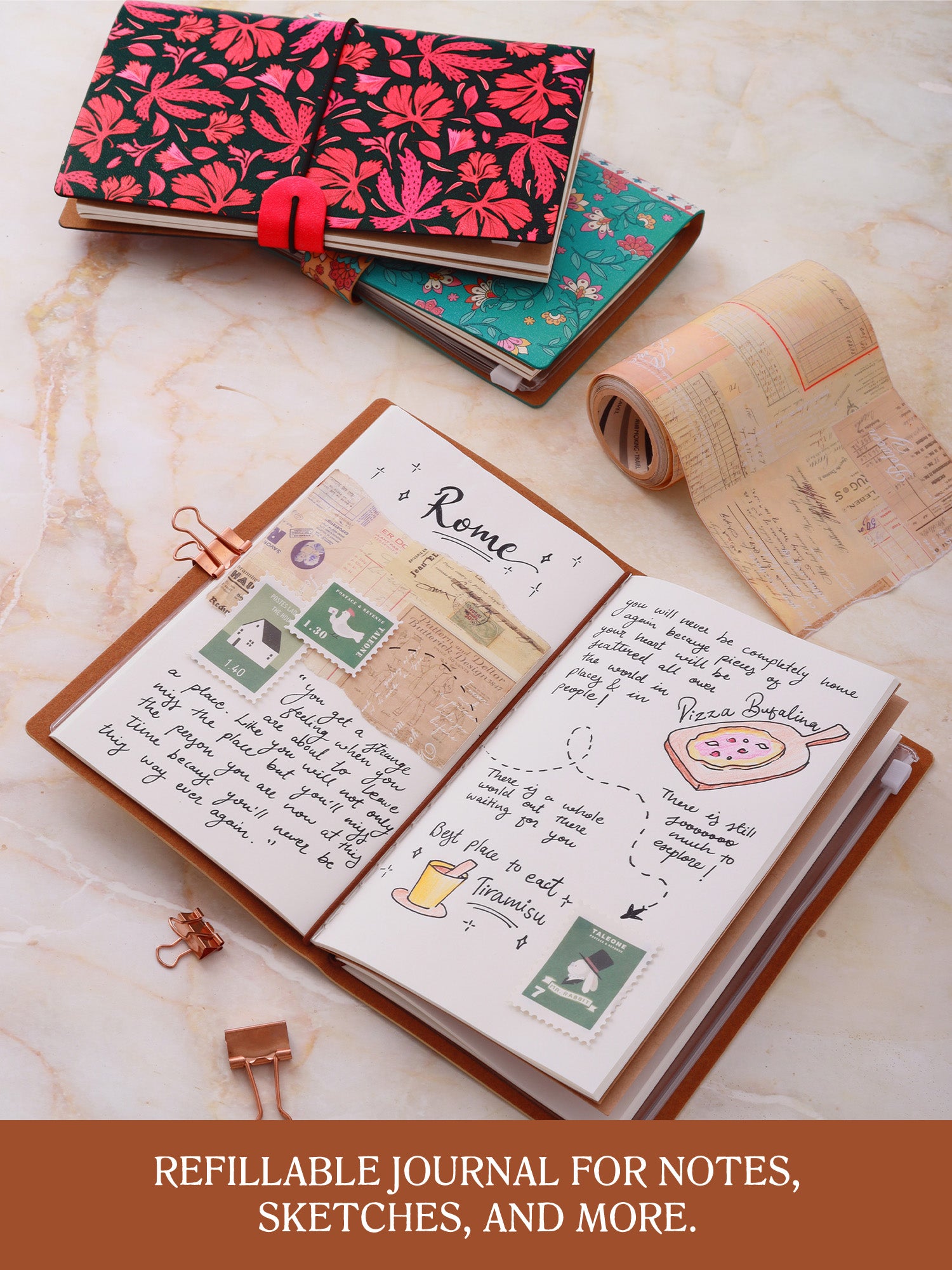 A5 Refillable Travel Journal - Blush Forest