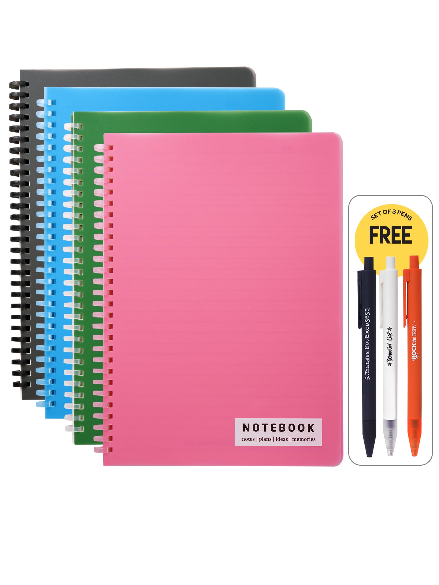 Set of 2 B5 Soft Ring Spiral Notebooks + 3 Gel Pen Set - (Black & Green)