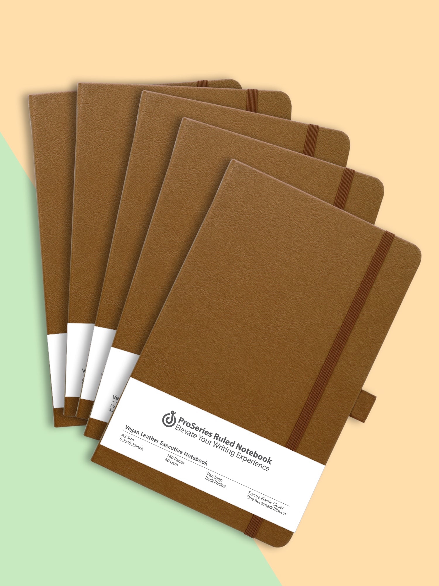 A5 Pro Series Executive Notebook - Pack of 5 (Brown)