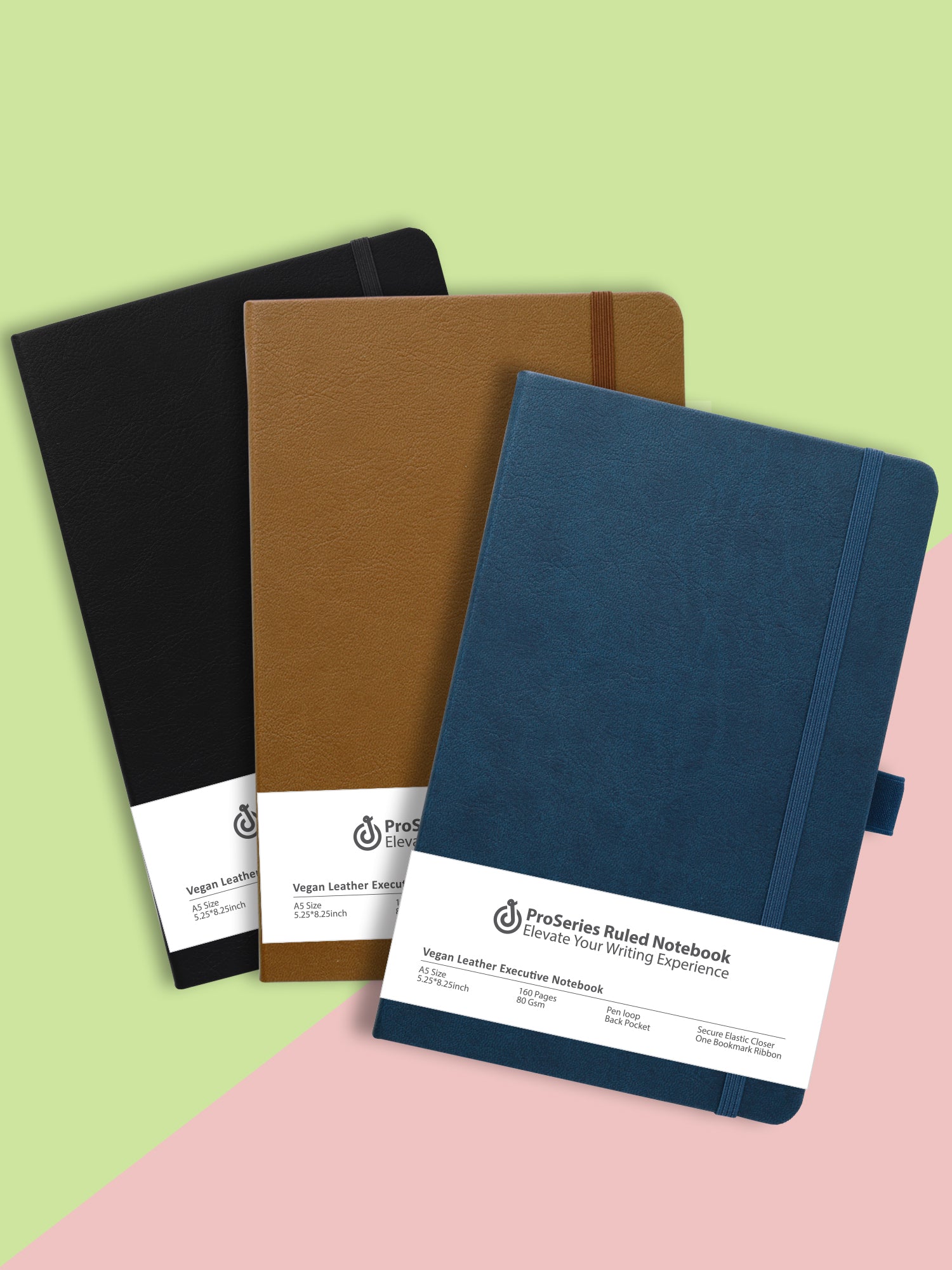 A5 Pro Series Executive Notebook - Pack of 3 (Black, Brown, Blue)