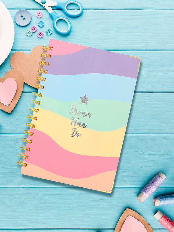 Doodle Pastel Rainbow - Plans Hard Bound A5 Daily Planner - DoodleCollection Store