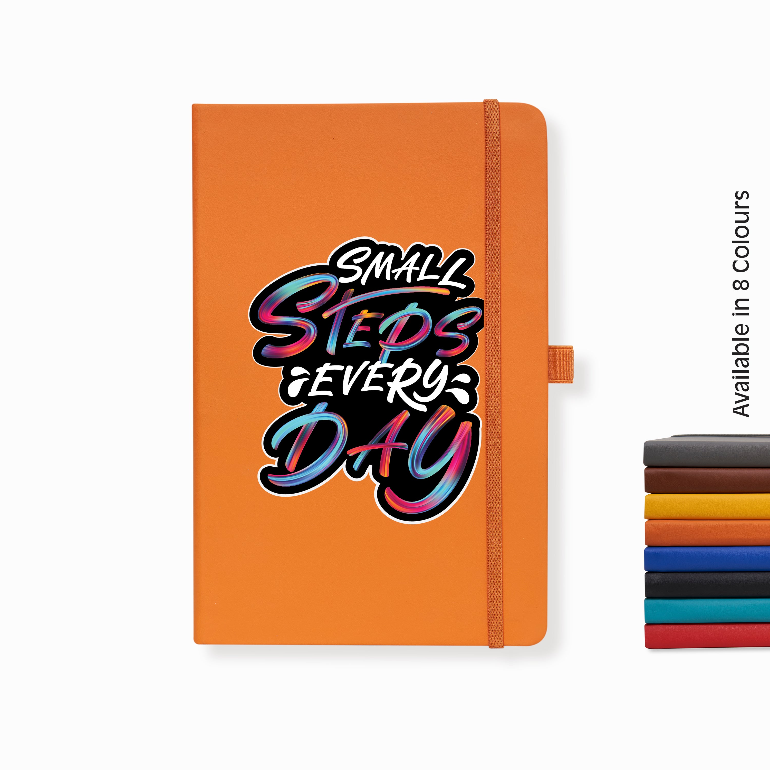 Pro Series Executive A5 PU Leather Hardbound Ruled Orange Notebook with Pen Loop [Small Steps Every Day]