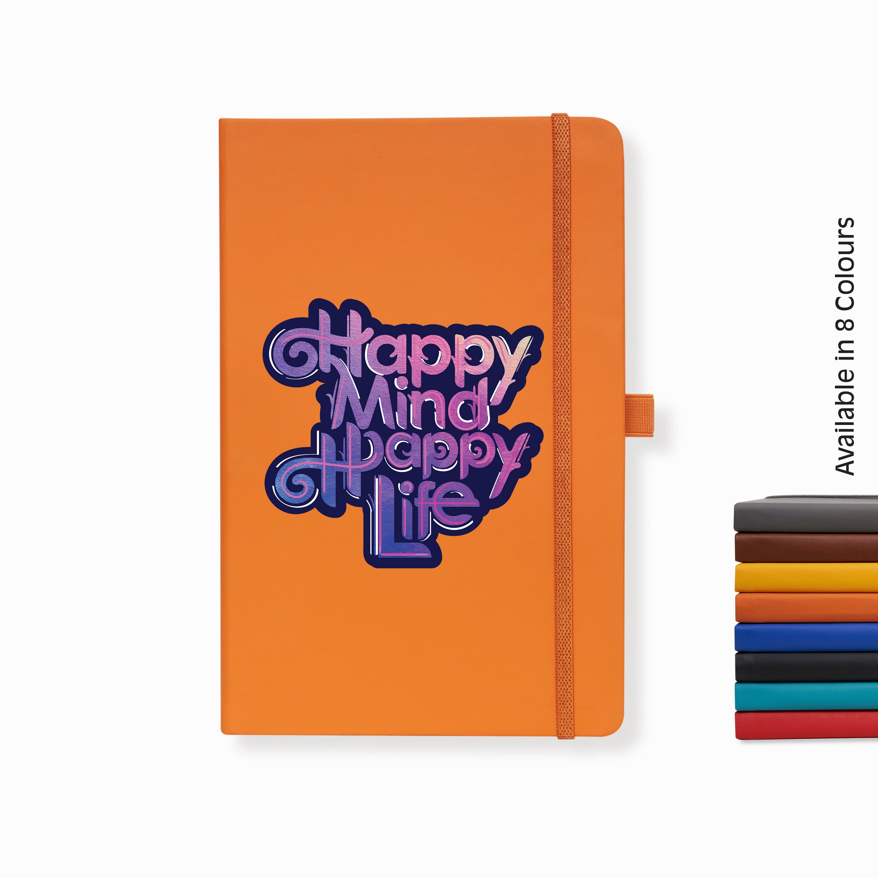 Pro Series Executive A5 PU Leather Hardbound Ruled Orange Notebook with Pen Loop [Happy Mind Happy Life]