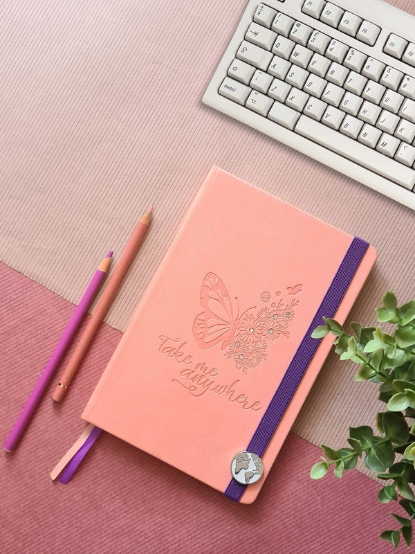 Doodle Floral Wings (Peach) Hard Bound A5 Notebook - DoodleCollection Store